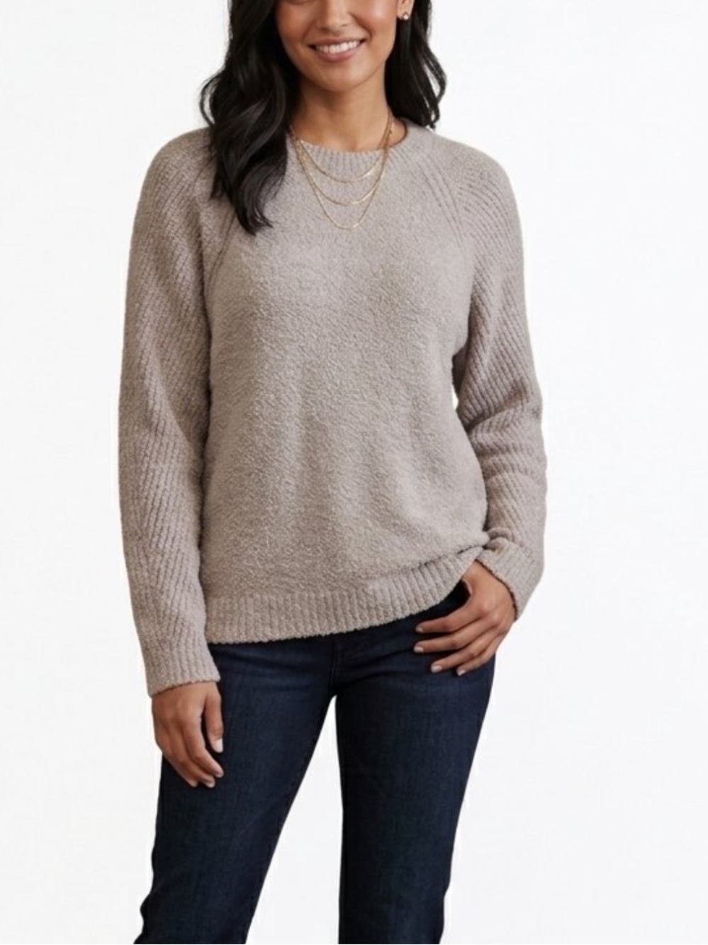 Barefoot Dreams Crewneck Sweater — Light Taupe size xs
